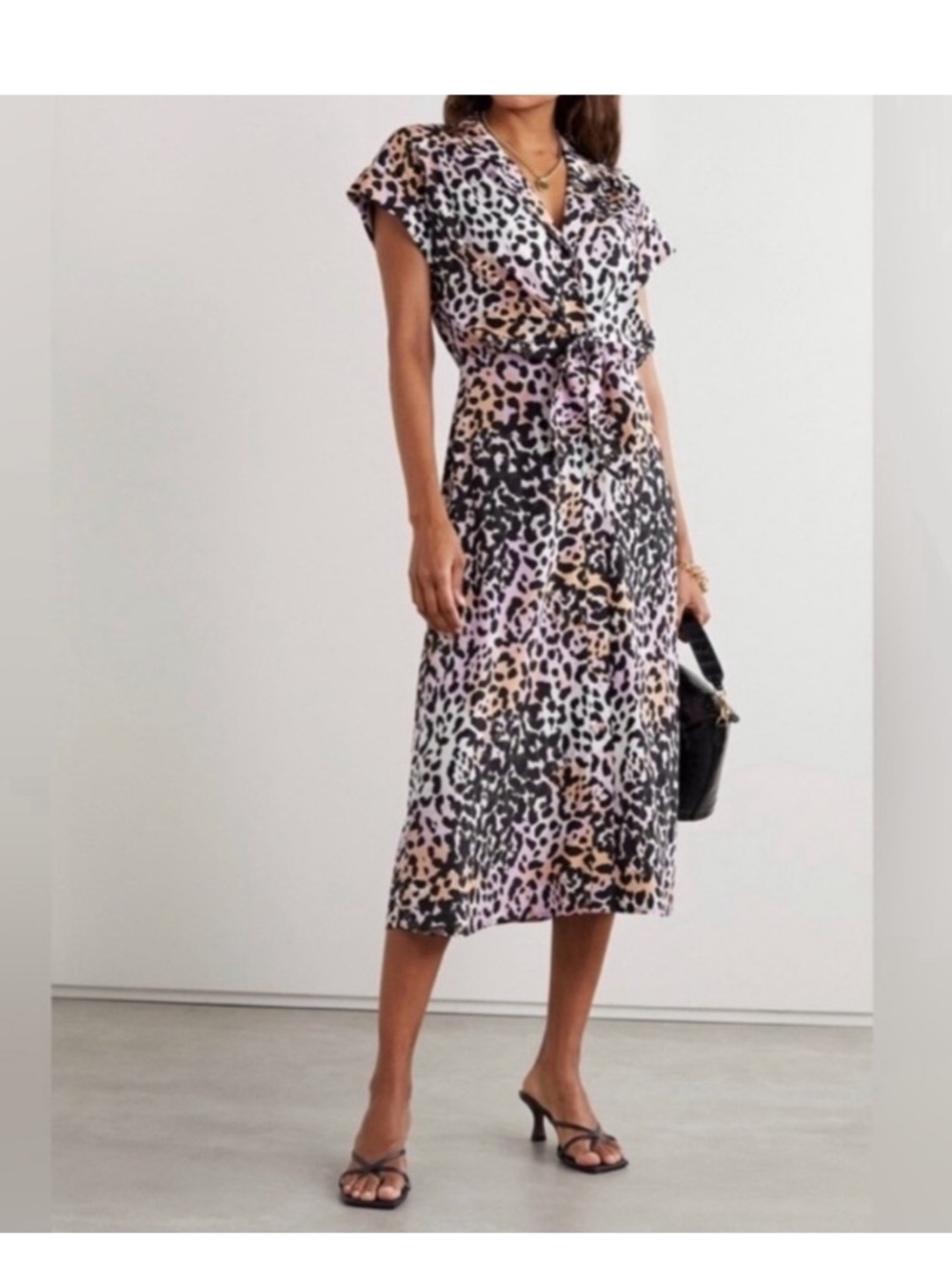Veronica Beard Amani Silk Animal Print Tie Waist Midi Dress Size 2
